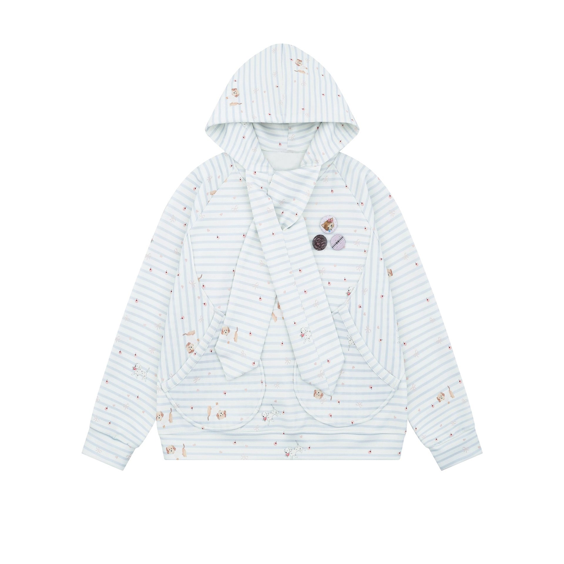 Cute Watermark Stripe Dog Tie-Up Hoodie for Women, Loose BF Lazy Style Lightweight Outerwear
