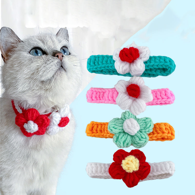 Pet Wool Knitted Collar Cat Dog Cute Collar Knitted Necklace Silent Adjustable British Short Dog