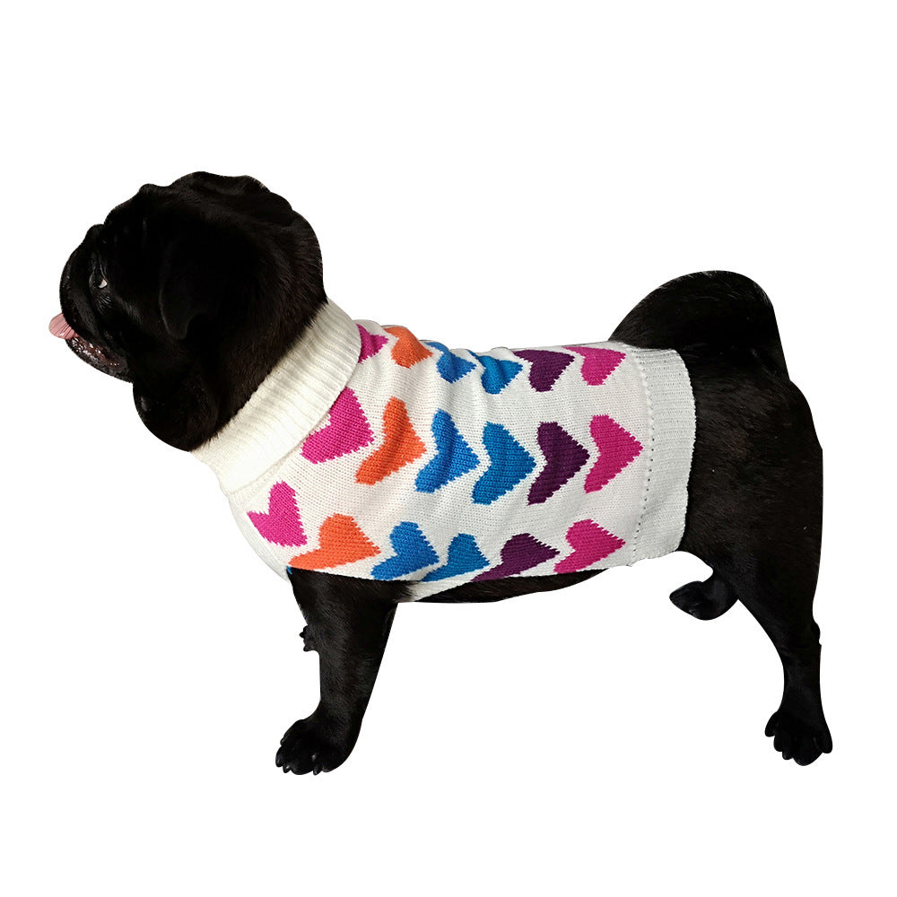 Pet Clothing Spring and Autumn Classic Lapel Cartoon Cute Print Heart Knit Sweater Dog Clothes