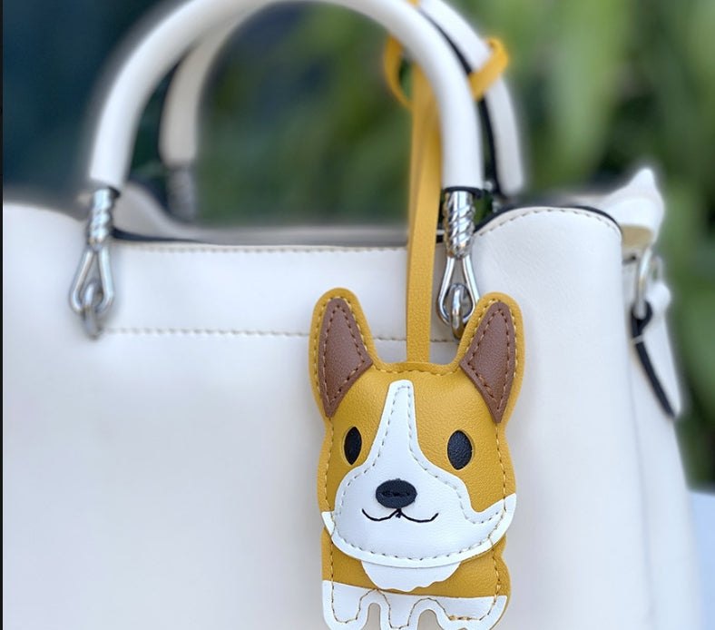 Corgi Dog Keychain Leather Bull Terrier Car Keychain Cute Corgi Leather Pendant