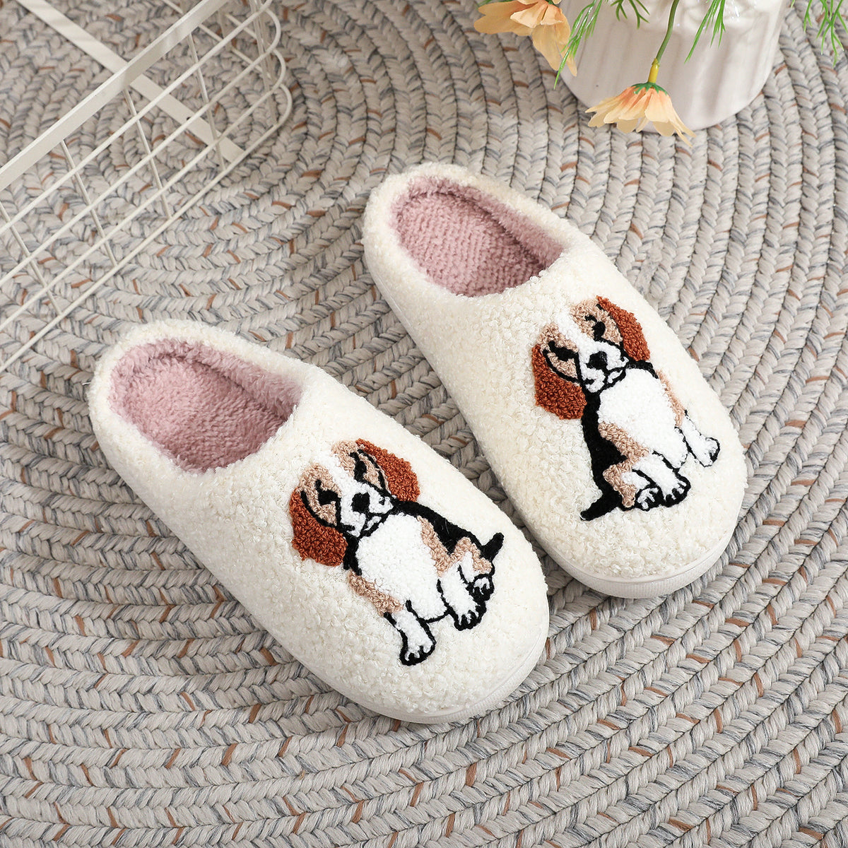 Beagle cotton home indoor anti slip cute cartoon dog slippers for women