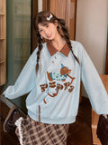 Cute Sausage Dog Embroidery Long Sleeve HoodieStyle Lazy Loose Top Casual Sweatshirt