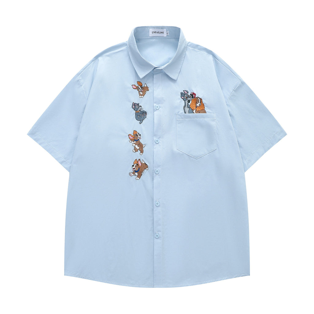 Cute dog embroidered short sleeved shirt