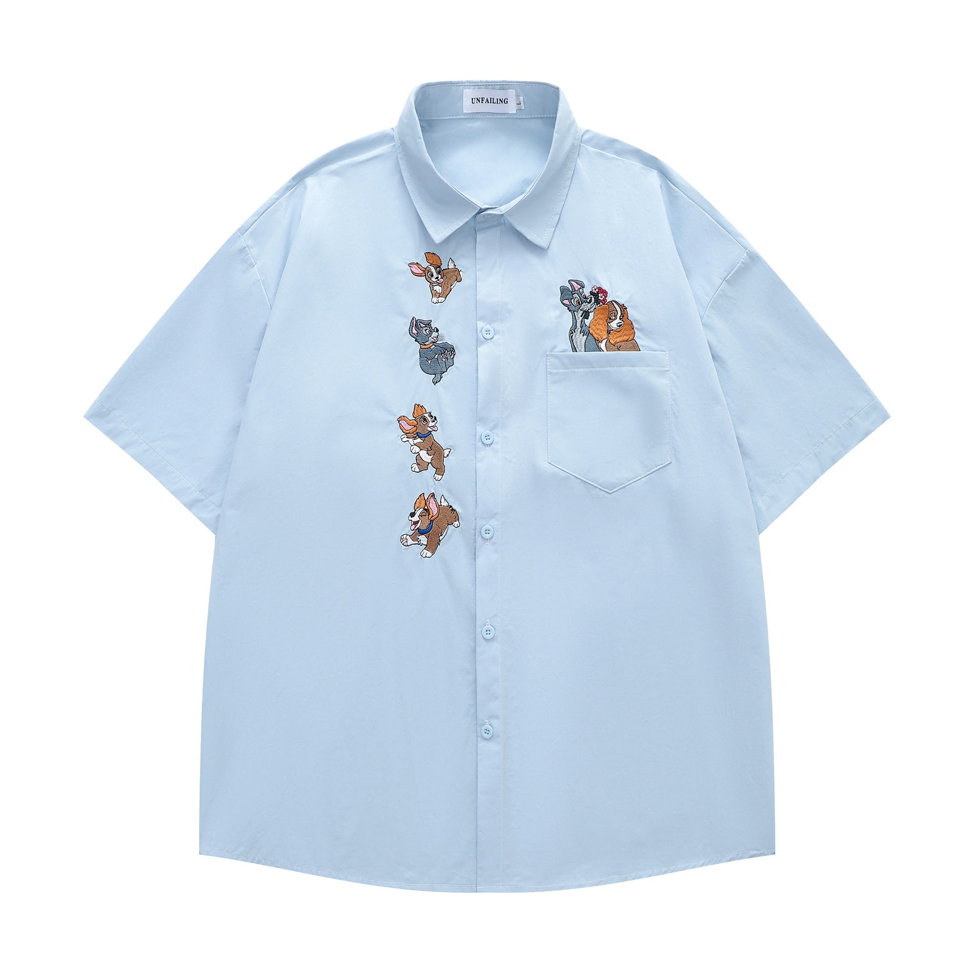Cute dog embroidered short sleeved shirt