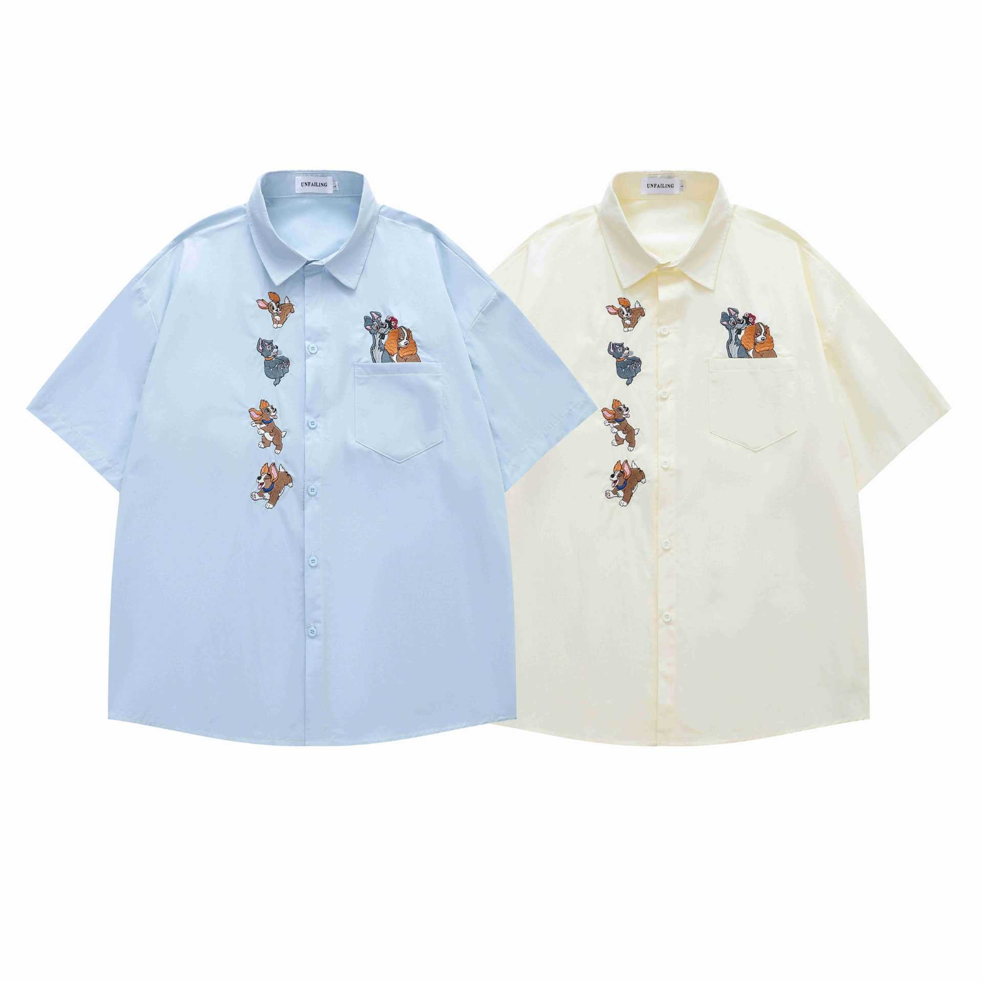 Cute dog embroidered short sleeved shirt