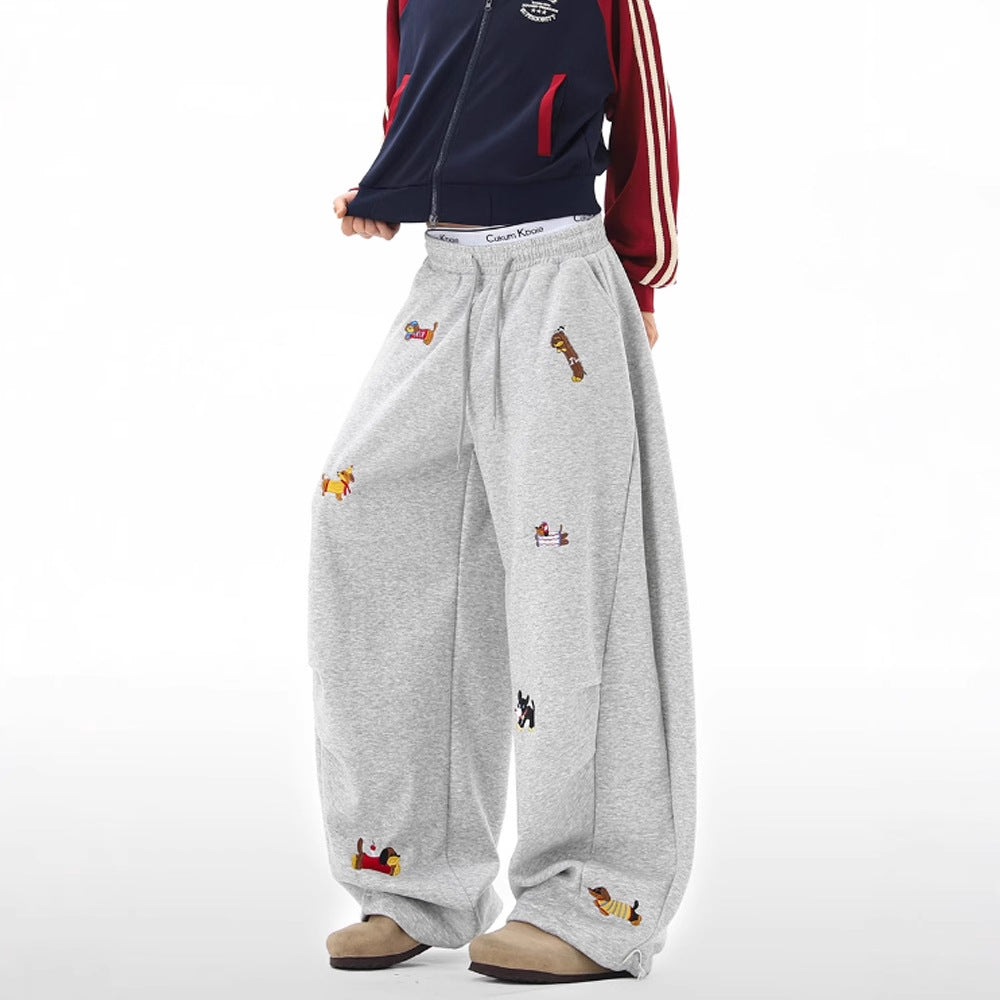 Fun sausage dog embroidery curved knife guard pants