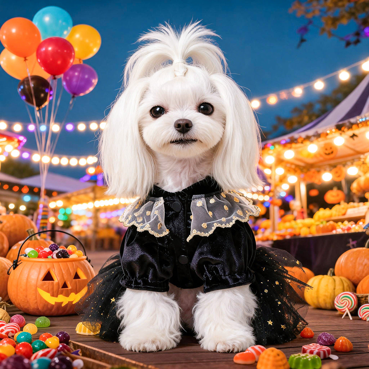 Pet Dog Cat Clothes Halloween Black Velvet Rose Dress Cute Small Dog
