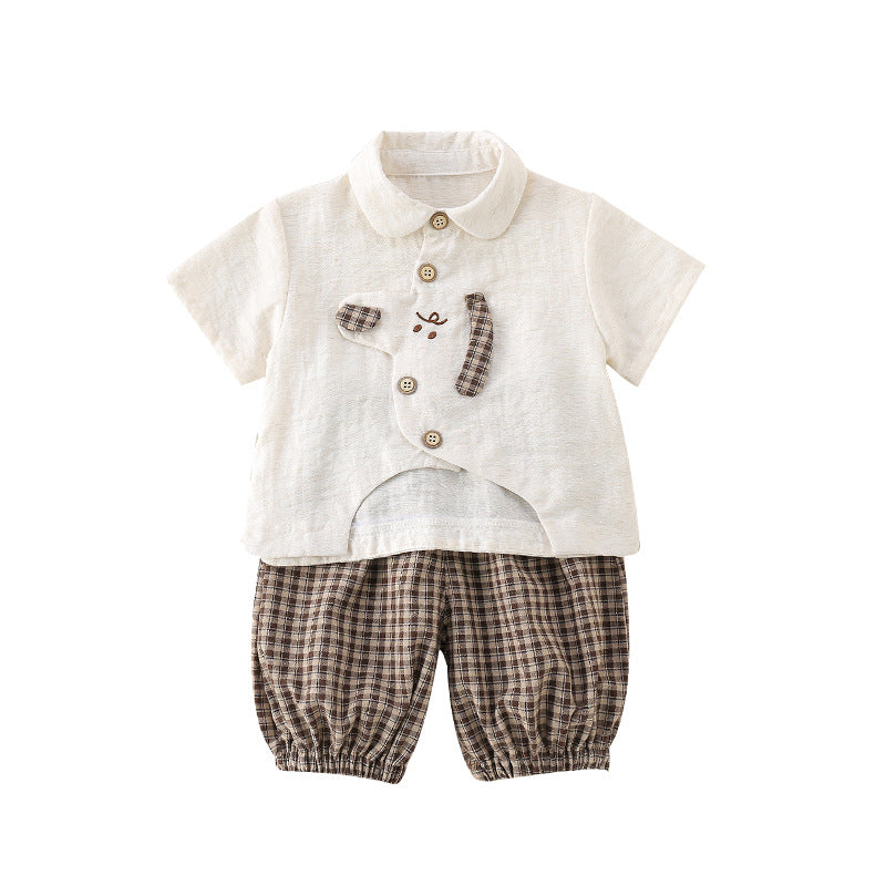 Cute Baby Boy Outfit Set with Dog Cartoon Shirt and Shorts