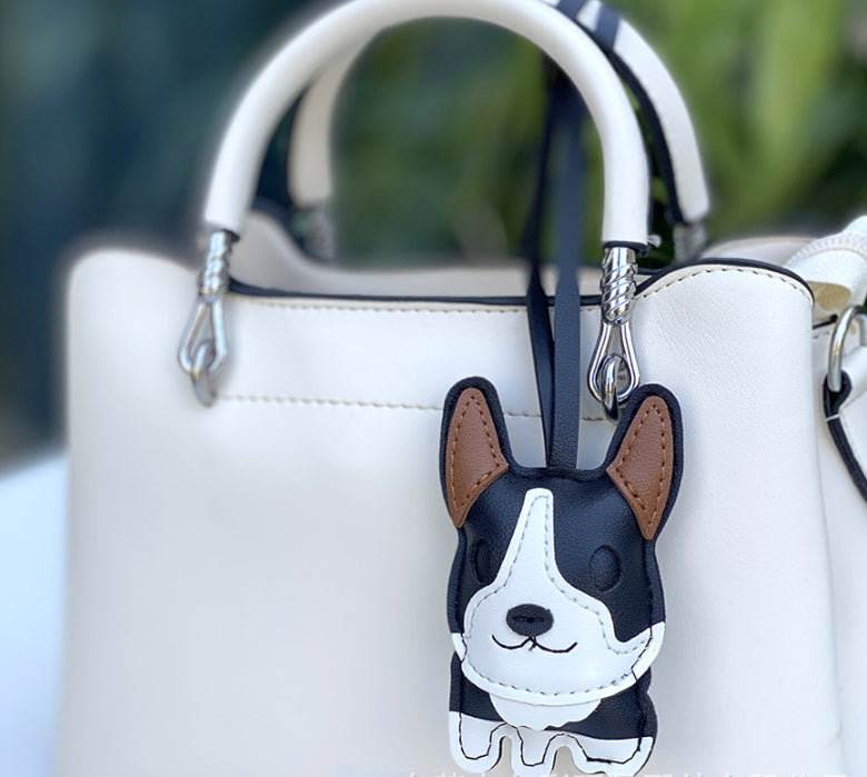 Corgi Dog Keychain Leather Bull Terrier Car Keychain Cute Corgi Leather Pendant
