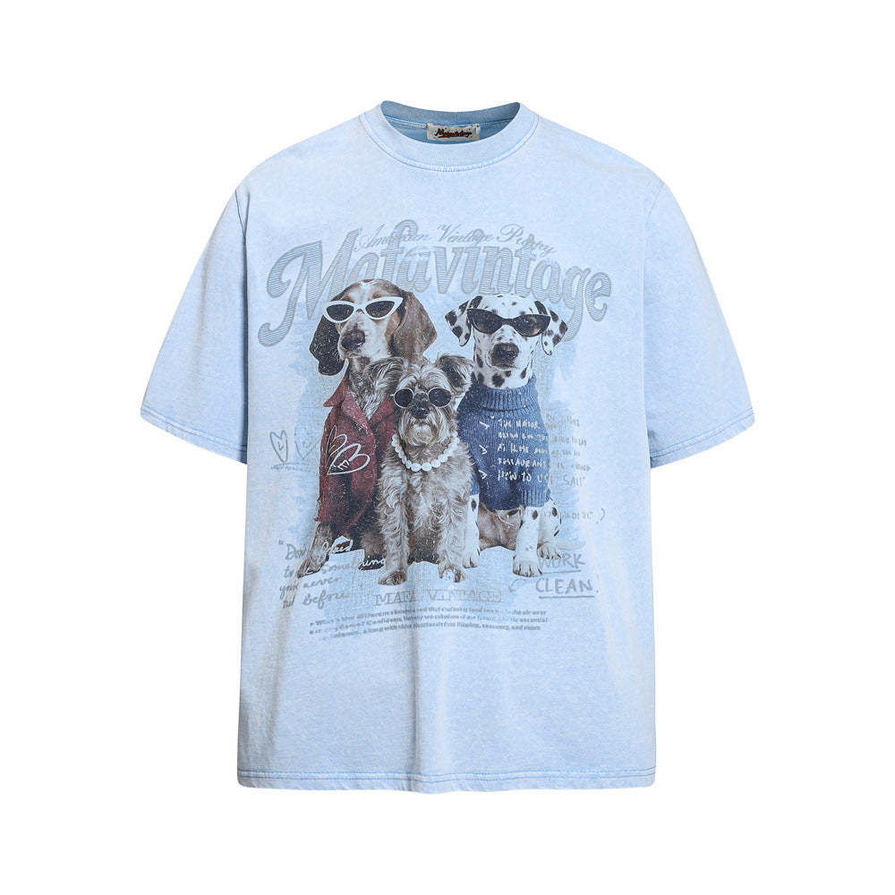 Animal Three Dog Printed Short Sleeve