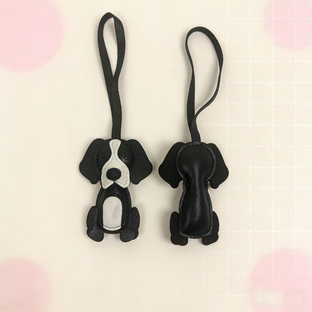 Cute Border Collie Dog Keychain Pendant Leather Car Bag Accessory Hanging Ornament Keyring