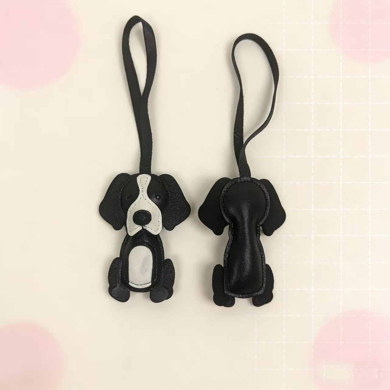 Cute Border Collie Dog Keychain Pendant Leather Car Bag Accessory Hanging Ornament Keyring