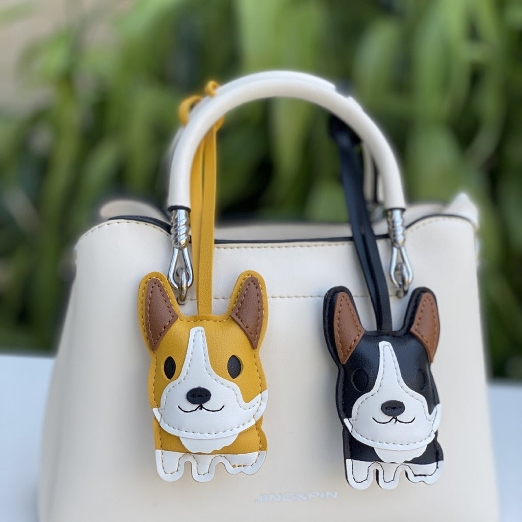 Corgi Dog Keychain Leather Bull Terrier Car Keychain Cute Corgi Leather Pendant