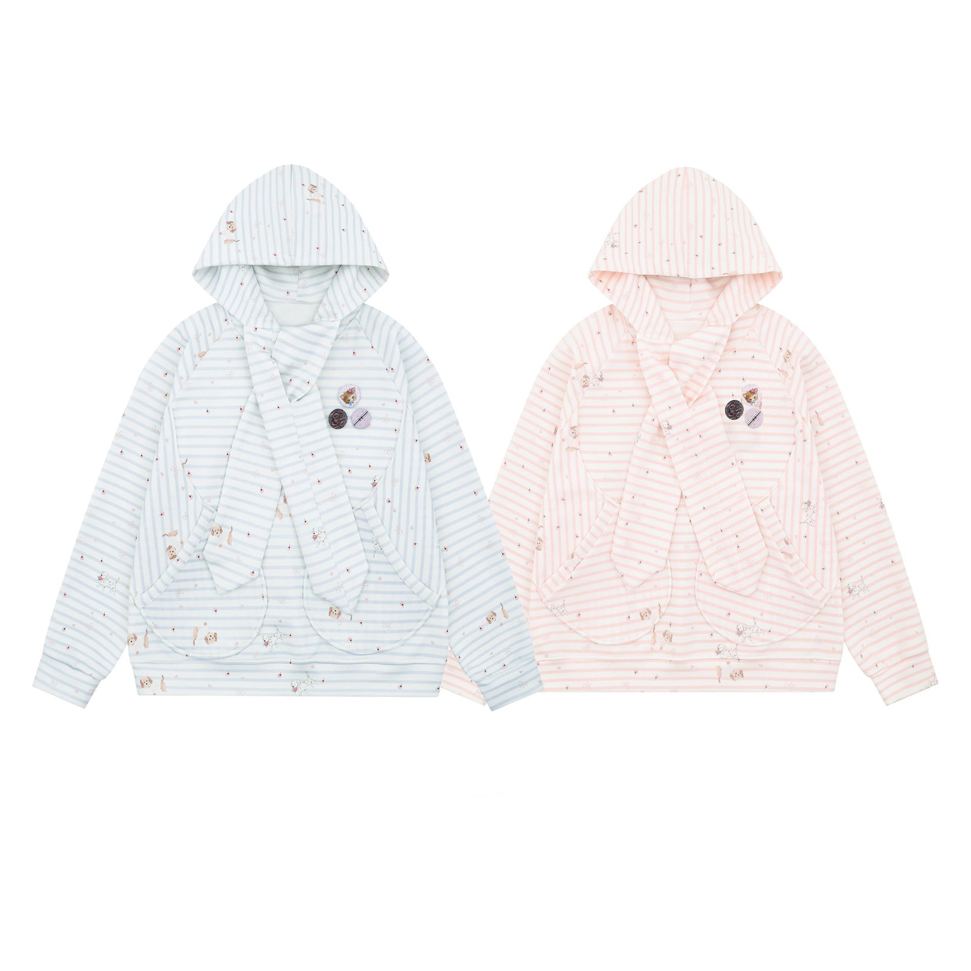 Cute Watermark Stripe Dog Tie-Up Hoodie for Women, Loose BF Lazy Style Lightweight Outerwear
