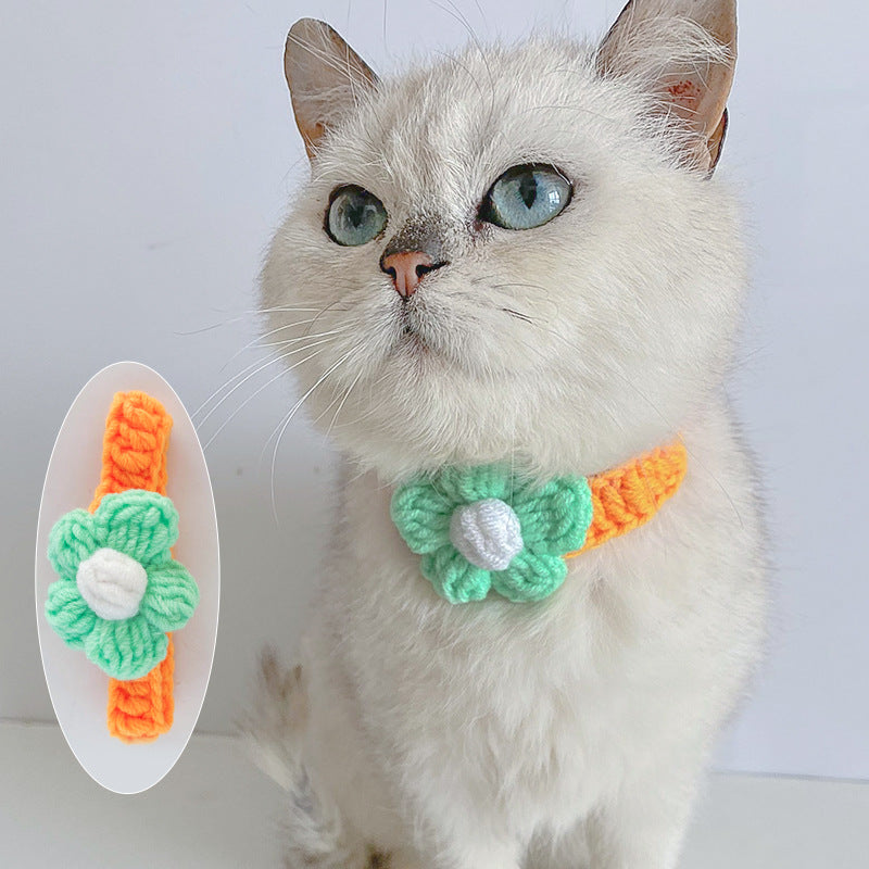 Pet Wool Knitted Collar Cat Dog Cute Collar Knitted Necklace Silent Adjustable British Short Dog