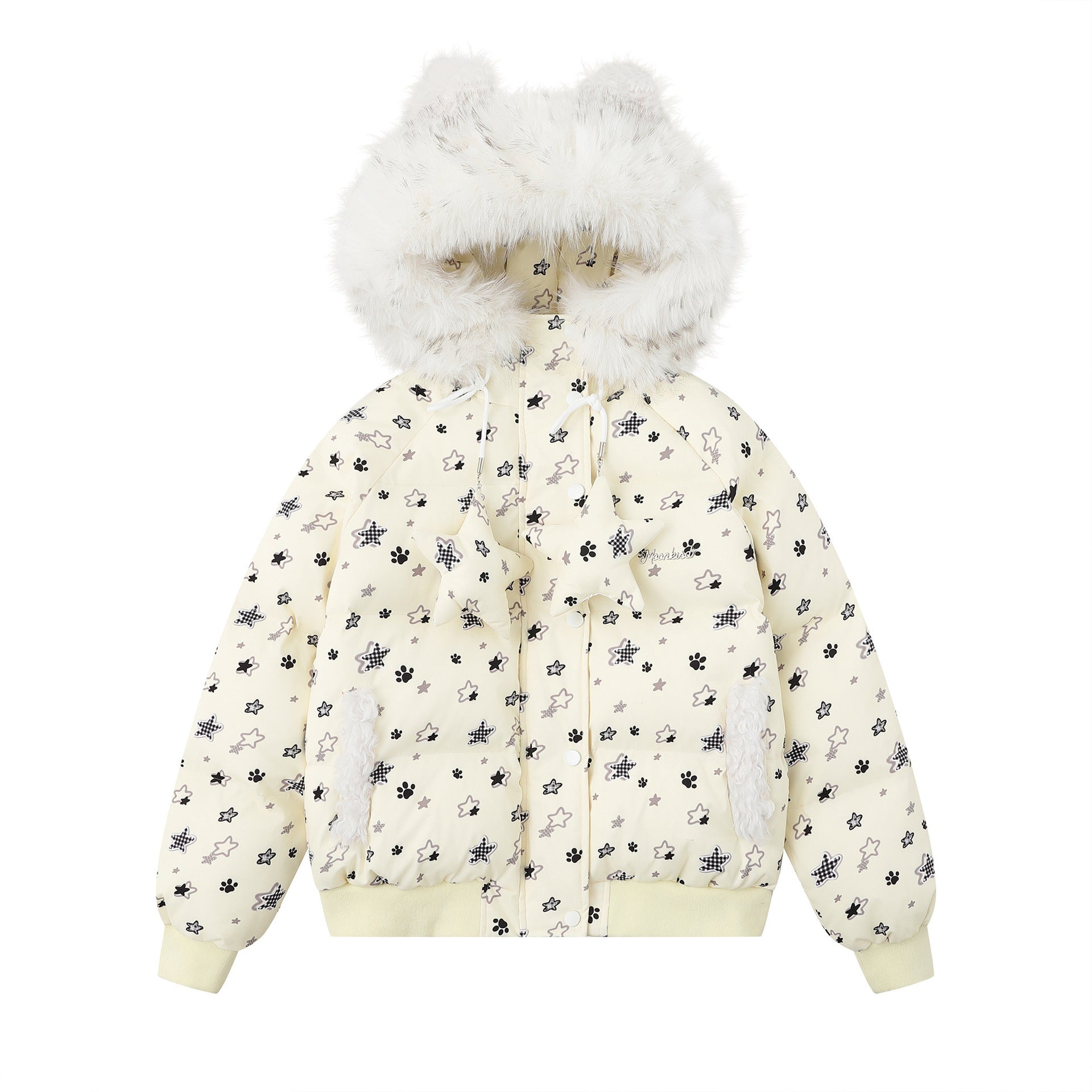 Cute ears full of dog claws star shaped fur collar cotton jacket