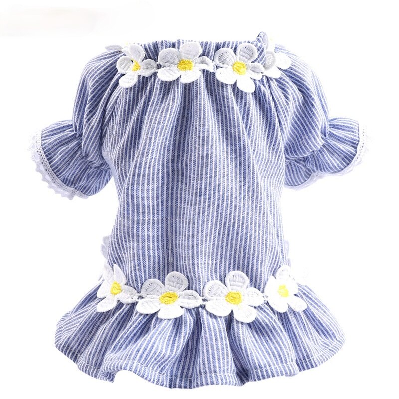 Pet Dog Clothes Cat Spring and Summer New Teddy Bichon Striped Frangipani Cardigan Leisure and Comfortable Flower Dog Clothes