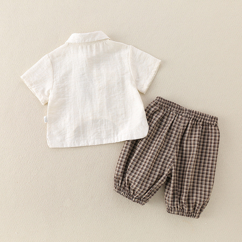 Cute Baby Boy Outfit Set with Dog Cartoon Shirt and Shorts