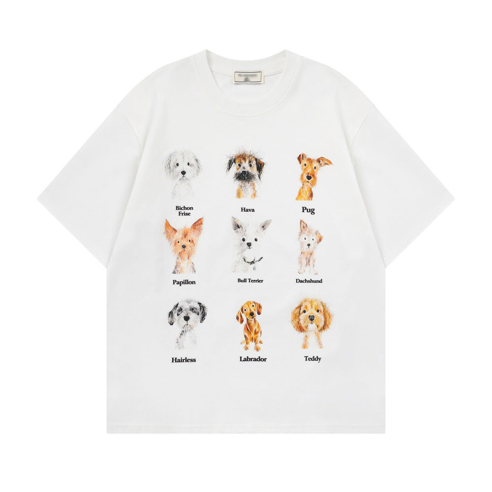 Animal Dog Hand drawn Printed Short Sleeve