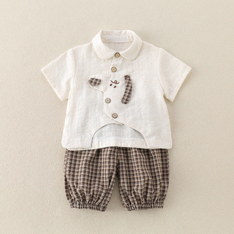 Cute Baby Boy Outfit Set with Dog Cartoon Shirt and Shorts