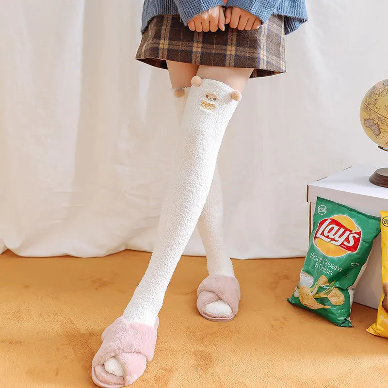 Party funny stretch socks Ladies winter coral fleece cute cartoon floor socks women cat claw van gogh socks meias glitter
