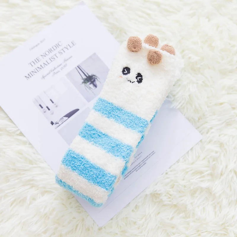 Party funny stretch socks Ladies winter coral fleece cute cartoon floor socks women cat claw van gogh socks meias glitter