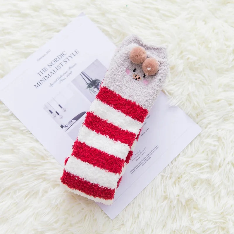 Party funny stretch socks Ladies winter coral fleece cute cartoon floor socks women cat claw van gogh socks meias glitter