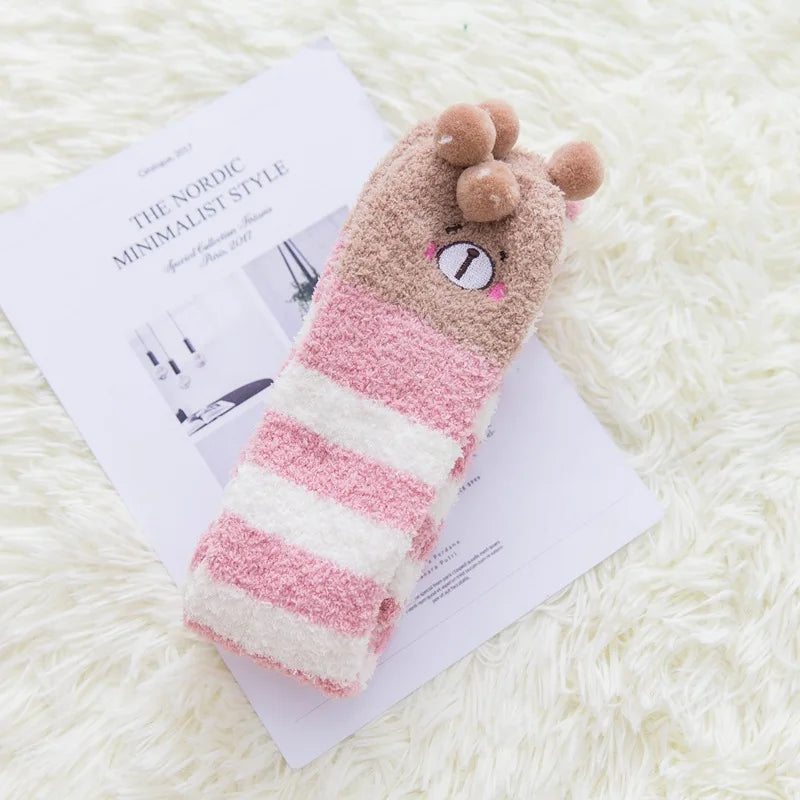 Party funny stretch socks Ladies winter coral fleece cute cartoon floor socks women cat claw van gogh socks meias glitter