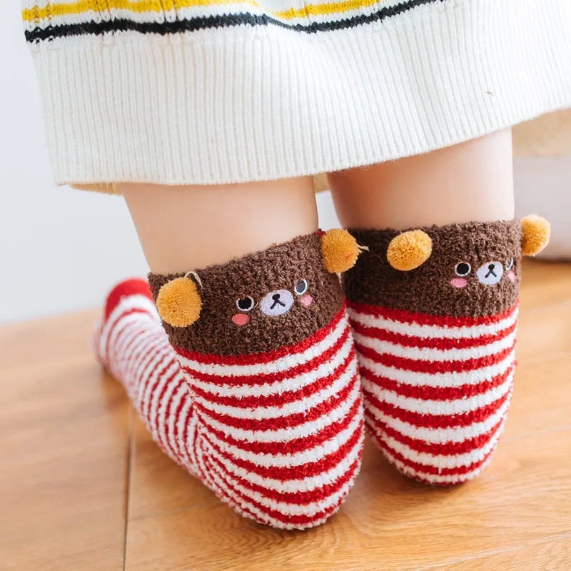 Party funny stretch socks Ladies winter coral fleece cute cartoon floor socks women cat claw van gogh socks meias glitter