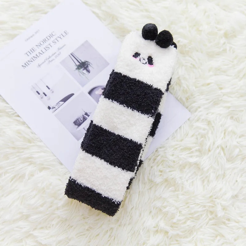 Party funny stretch socks Ladies winter coral fleece cute cartoon floor socks women cat claw van gogh socks meias glitter