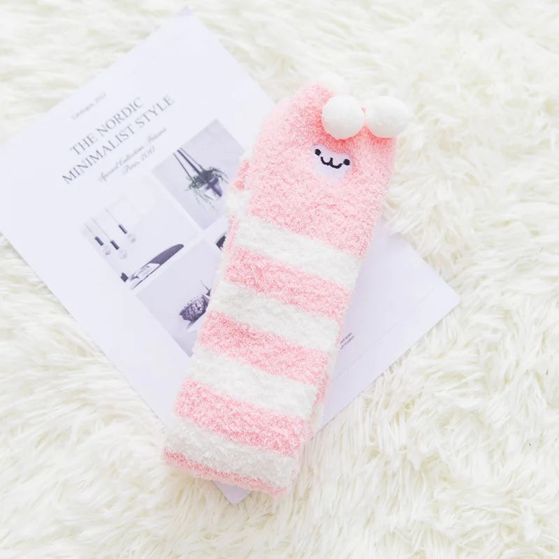 Party funny stretch socks Ladies winter coral fleece cute cartoon floor socks women cat claw van gogh socks meias glitter