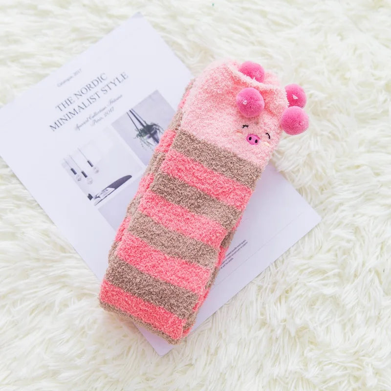 Party funny stretch socks Ladies winter coral fleece cute cartoon floor socks women cat claw van gogh socks meias glitter