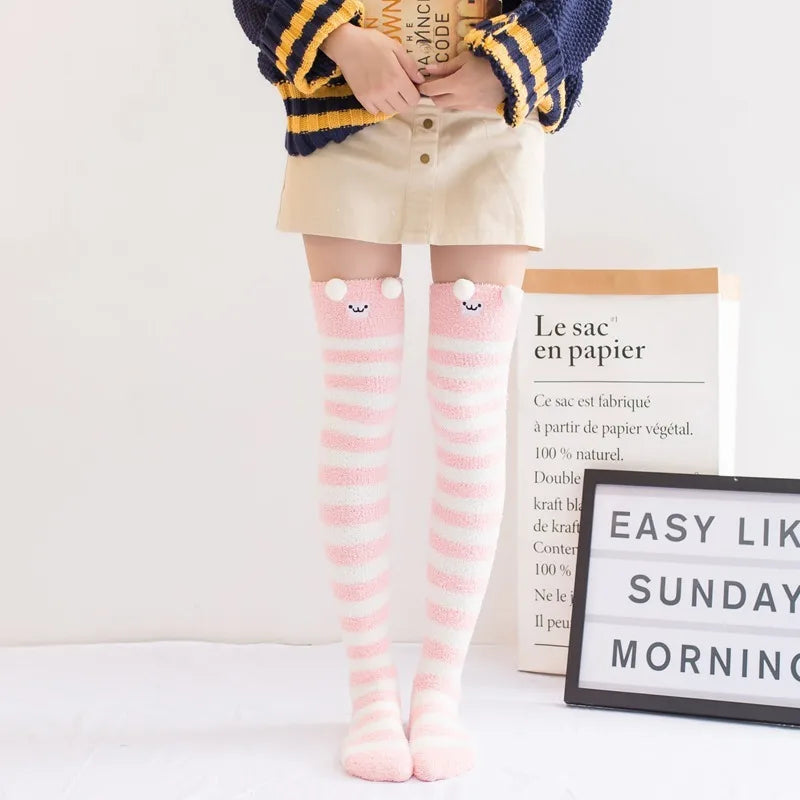 Party funny stretch socks Ladies winter coral fleece cute cartoon floor socks women cat claw van gogh socks meias glitter