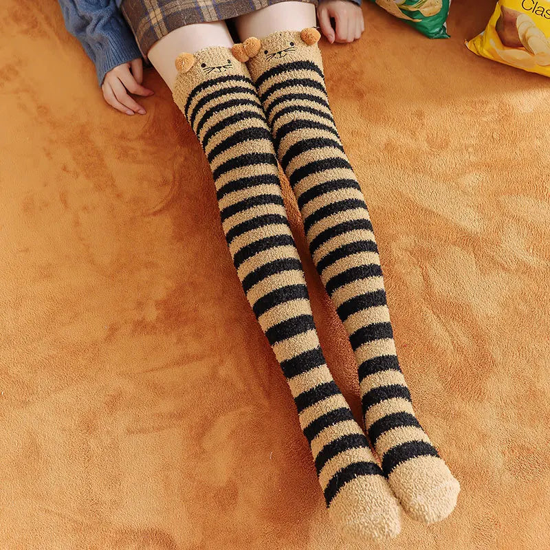 Party funny stretch socks Ladies winter coral fleece cute cartoon floor socks women cat claw van gogh socks meias glitter