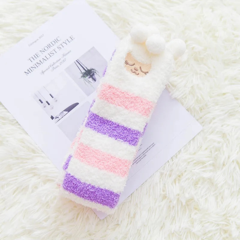 Party funny stretch socks Ladies winter coral fleece cute cartoon floor socks women cat claw van gogh socks meias glitter