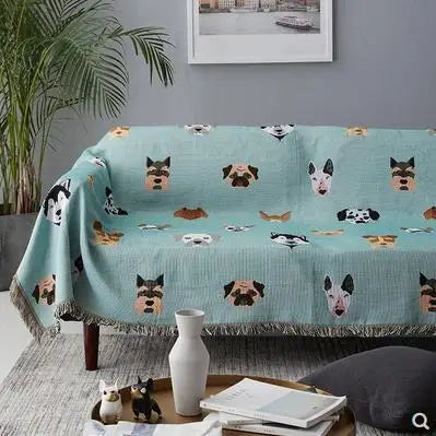 GY4023 Cute Dog Print Throw Blanket Multifunction Knitted Universal Blanket Non-slip Slipcover Cobertor for Sofa Bed Travel