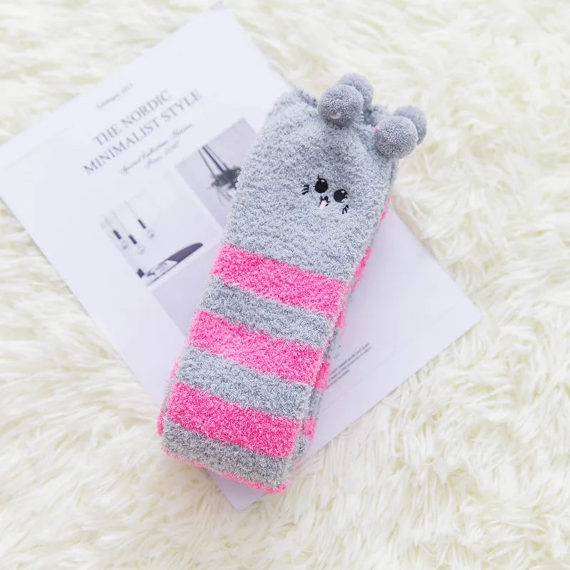 Party funny stretch socks Ladies winter coral fleece cute cartoon floor socks women cat claw van gogh socks meias glitter