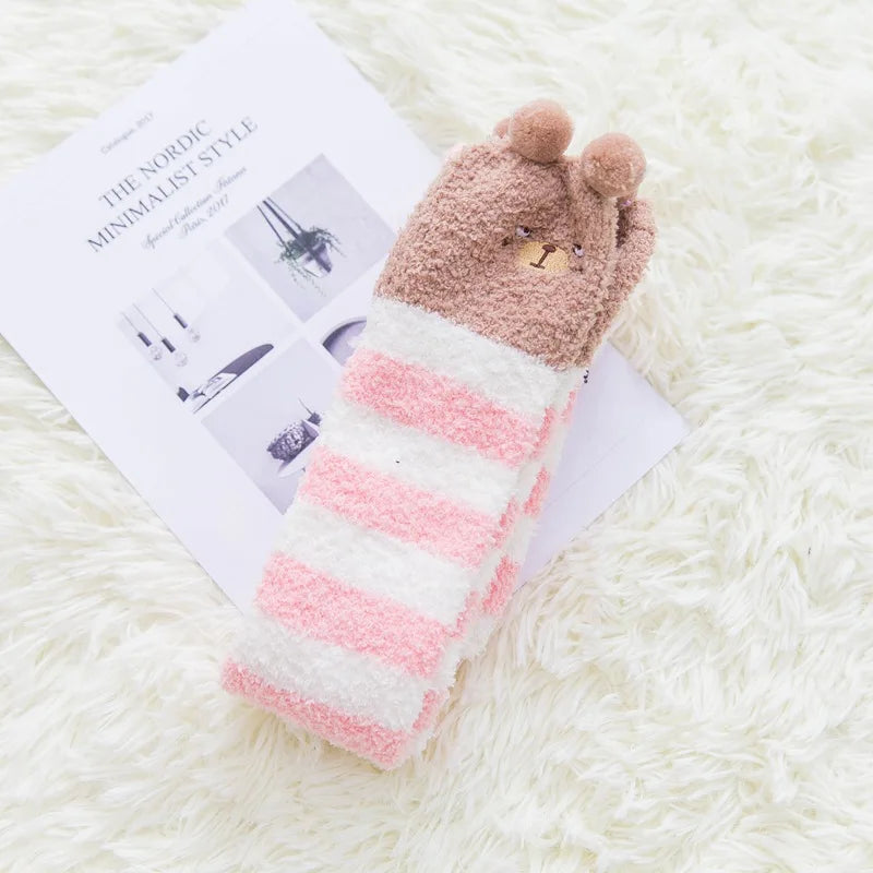 Party funny stretch socks Ladies winter coral fleece cute cartoon floor socks women cat claw van gogh socks meias glitter