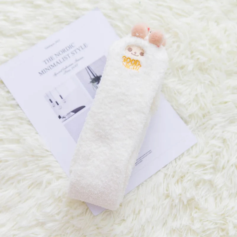 Party funny stretch socks Ladies winter coral fleece cute cartoon floor socks women cat claw van gogh socks meias glitter