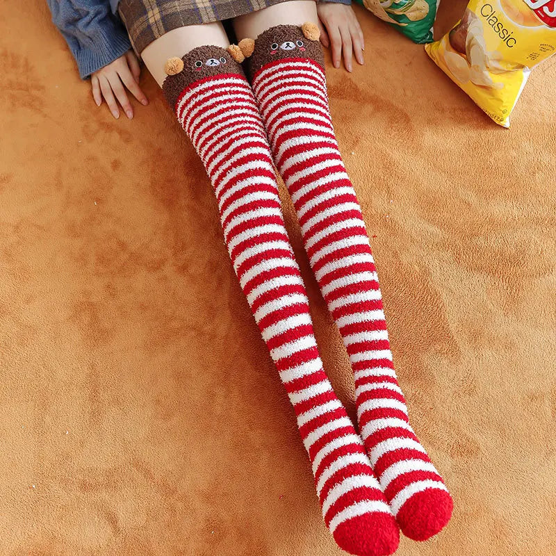 Party funny stretch socks Ladies winter coral fleece cute cartoon floor socks women cat claw van gogh socks meias glitter