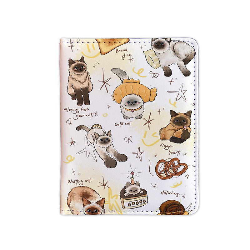 Vintage Cute Animal Cat Dog Passport Holder ID Card Case Protective Cover Multi-Functional Wallet Travel Portable Organizer