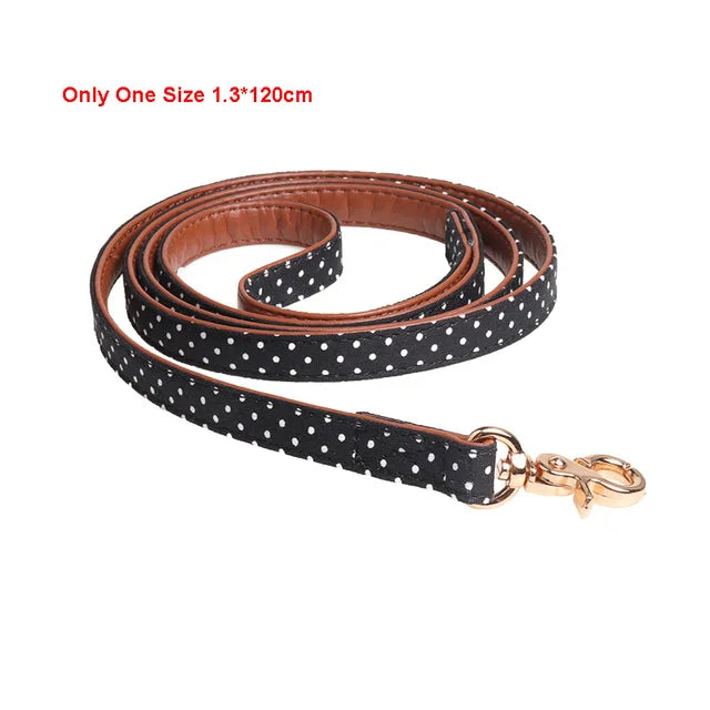 Dot Small Dog Collar Bandana Soft Leather Dog Leash Cute Bow Cat Collar Pet Teacup Chihuahua Collar Leash Lead